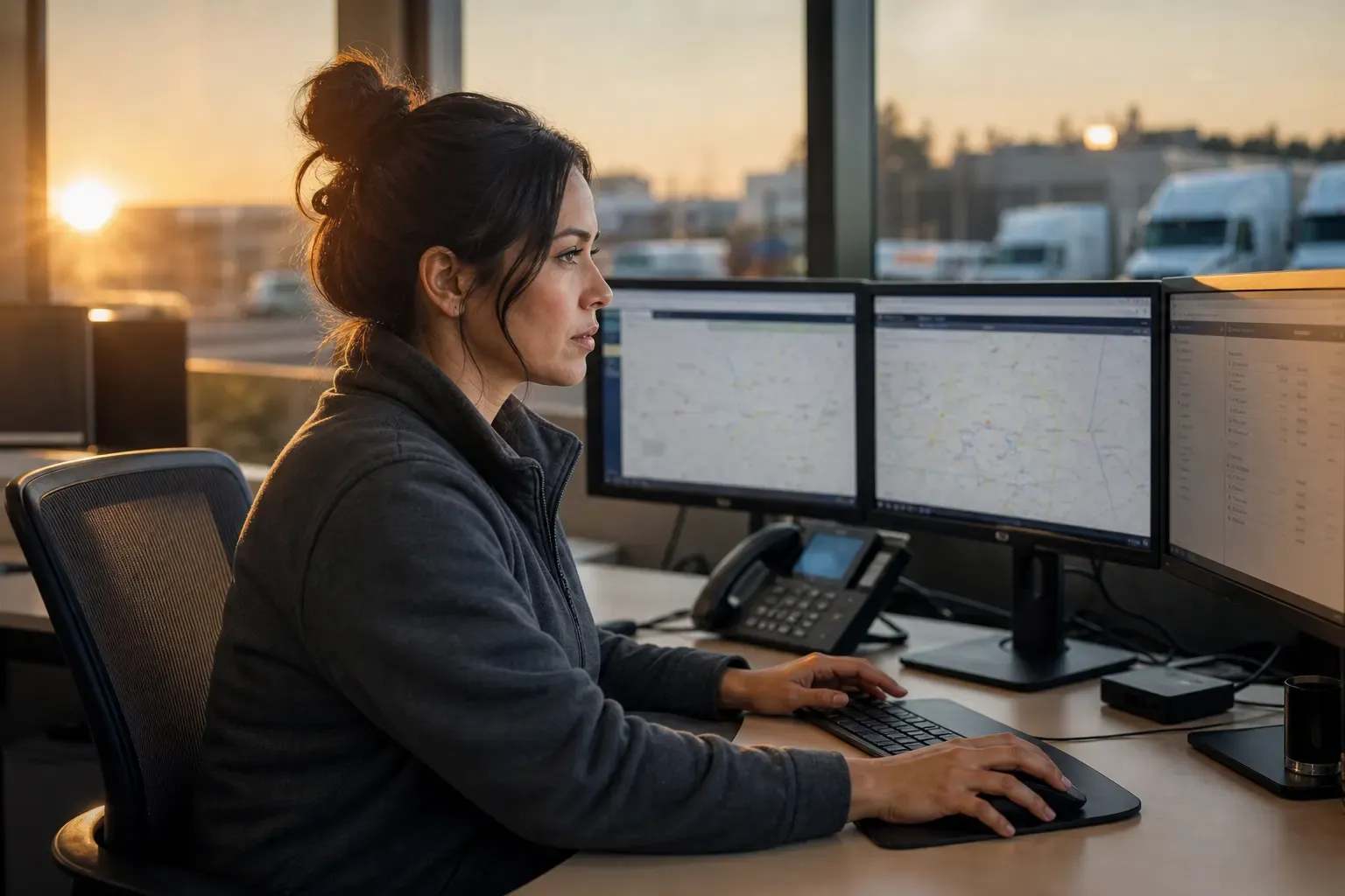 A dispatcher running fleet operations from the office